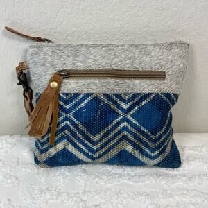 MYRA BAG Canvas Wrist Bag Women's Blue Sz S Aztec Native American Design